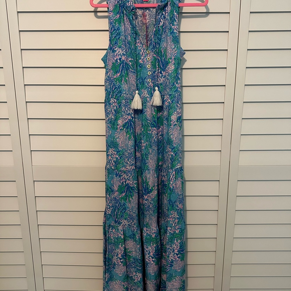 Malone maxi with matching pouch Blue and Green Sleeveless Maxi Dress
